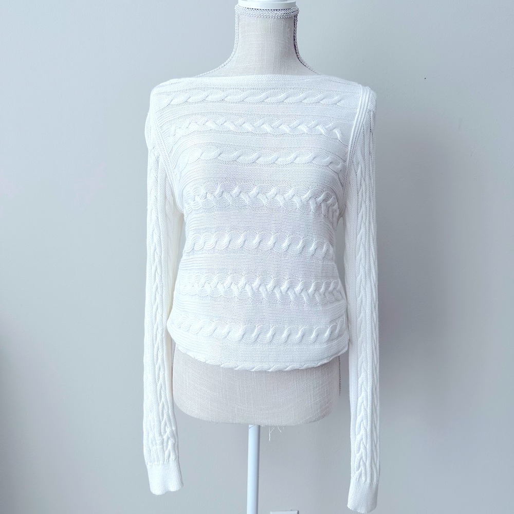 Ralph Lauren Polo Cable-Knit Cotton-Blend White Sweater